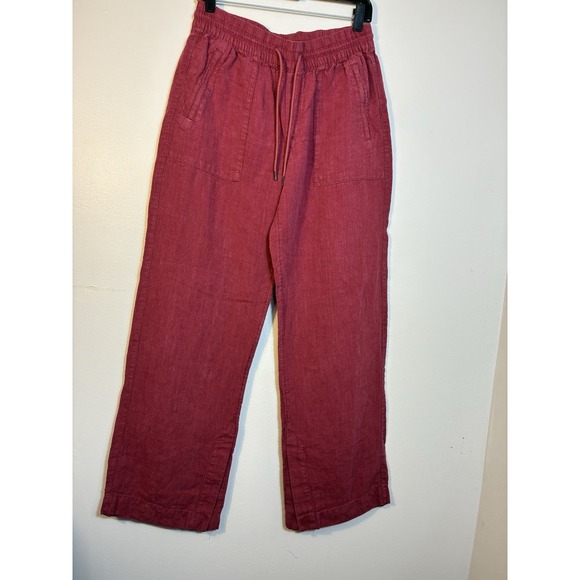 Athleta Retreat Linen Wide Leg Pant Sz 6 Tall CoffeeBerry Beach Coastal Pull On - Picture 3 of 13
